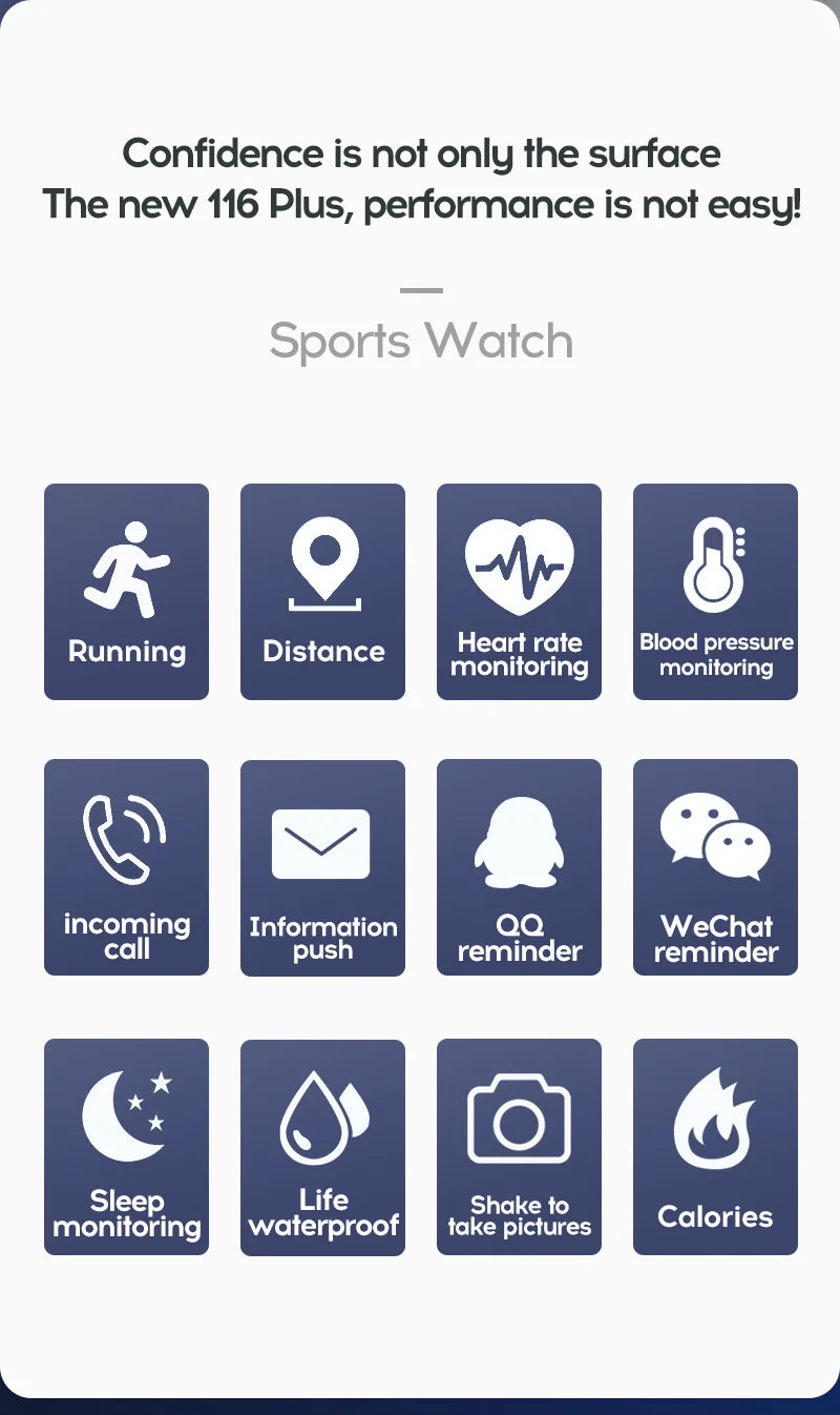 116plus Smart Watch Men Women Fitness Tracker Bracelet Sports Sleep Heart Rate Blood Pressure Monitor smartwatch For Ios Android