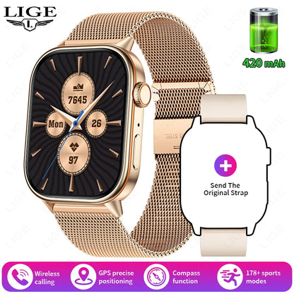 LIGE 2026 For Android IOS GPS Smart Watch Women 2.01" HD Screen Heart Rate Bluetooth Call Compass IP68 Waterproof Men Smartwatch