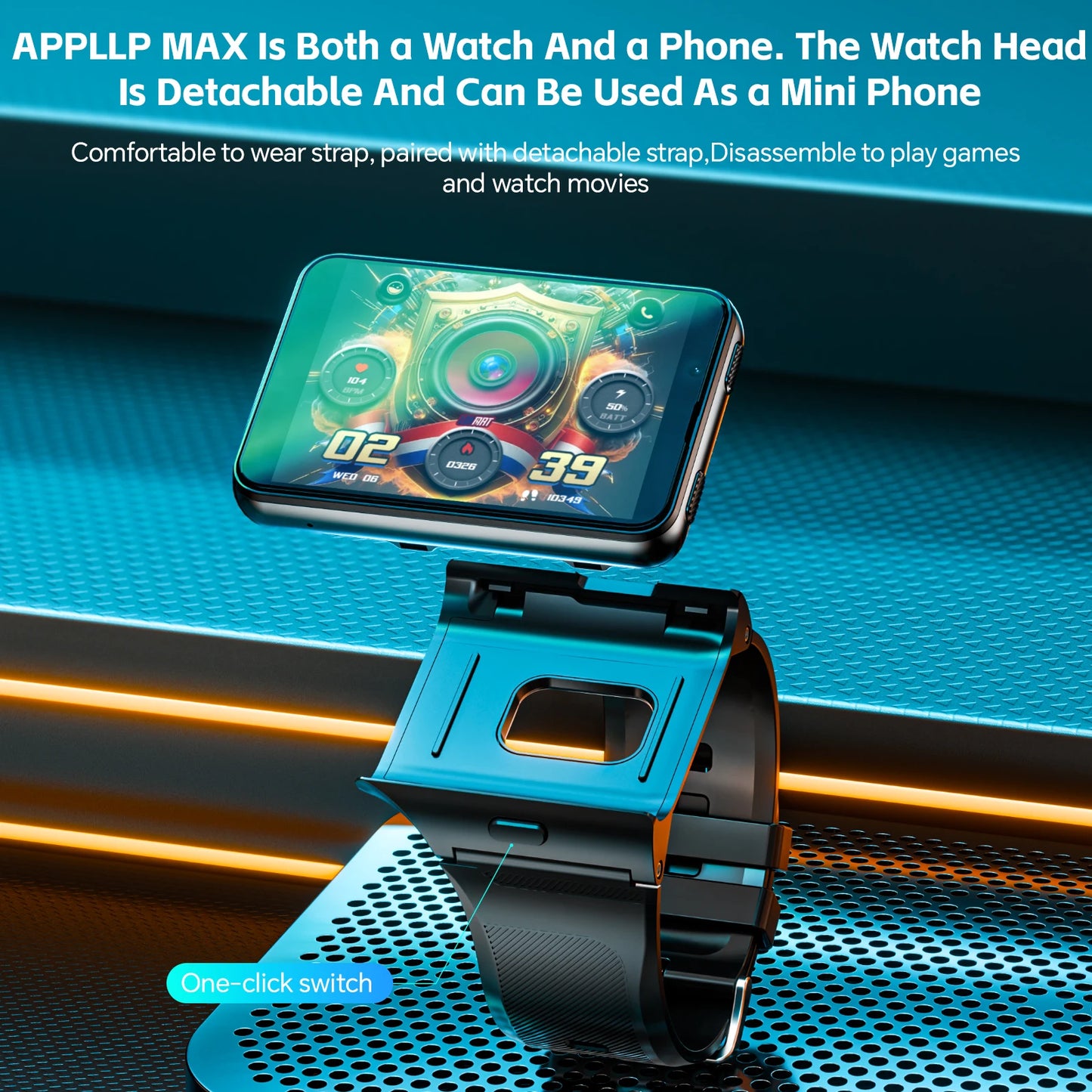 LOKMAT APPLLP MAX 4G Smart Watch Android 11 OS 6GB Ram 128GB Rom MTK6765 Octa Core CPU 2.88" Large Detachable Screen GPS Compass