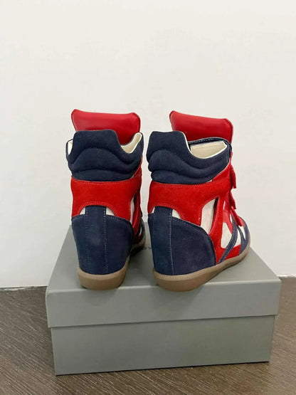 Women's Ankle Boots 2026 New Genuine Leather 8CM Hidden Heel Women Platform Sneakers Fashionable Splice Color Design Women Shoes