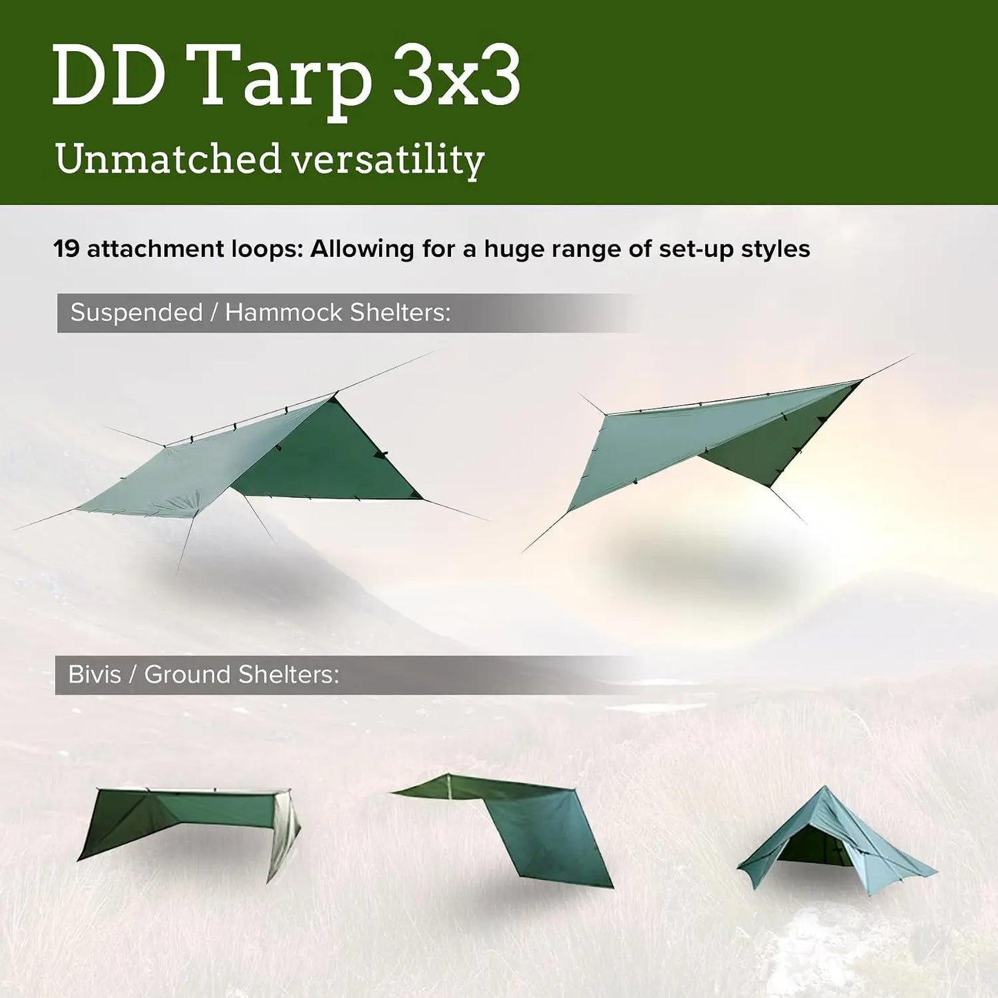 3x3 Meter Waterproof Camping Tarp Shelter 10x10 ft Lightweight Rainfly Tent for Outdoor Adventure