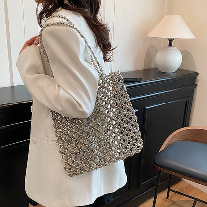 2026 Fashion Exquisite Bead Sense of Luxury Hollow Out Women‘s Handbags Hot Sale New No Zipper Acrylic Square Shoulder Bags