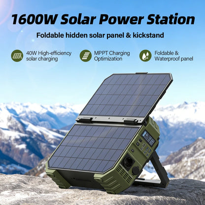 Portable Power Station With Solar Panel 1024Wh 1600W LiFePO4 Battery For Home Backup Outdoors Camping RV Solar Generator