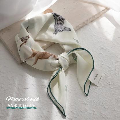 100% Mulberry Silk Square Scarf Women Animal Print Neck Scarf Soft Lightweight Neckerchief For Daily Office And Vacation Use