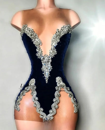 Sexy Short Prom Dresses With Crystal Diamond Customized Birthday Cocktail Gown Aso Ebi Scoop Neck Mini Homecoming Party Gowns