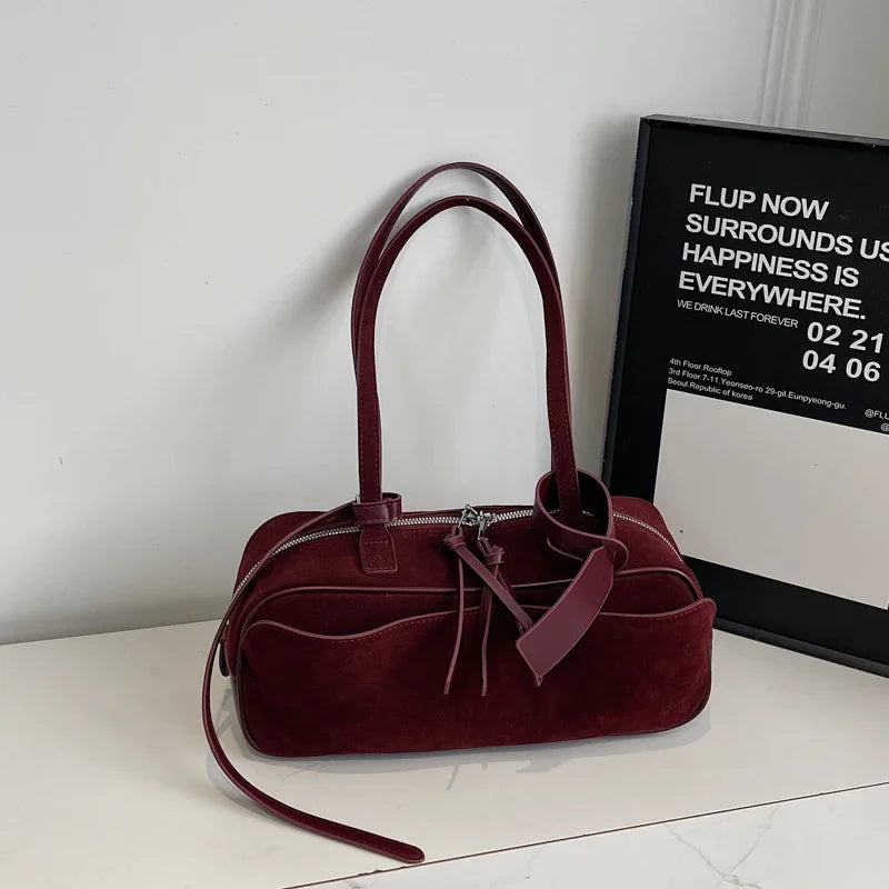 2026 Autumn Winter Latest Commute Shoulder Bags For Women PU Suede Pure Color Large Capacity Boston Bag Luxury Designer Handbags