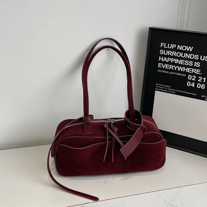2026 Autumn Winter Latest Commute Shoulder Bags For Women PU Suede Pure Color Large Capacity Boston Bag Luxury Designer Handbags