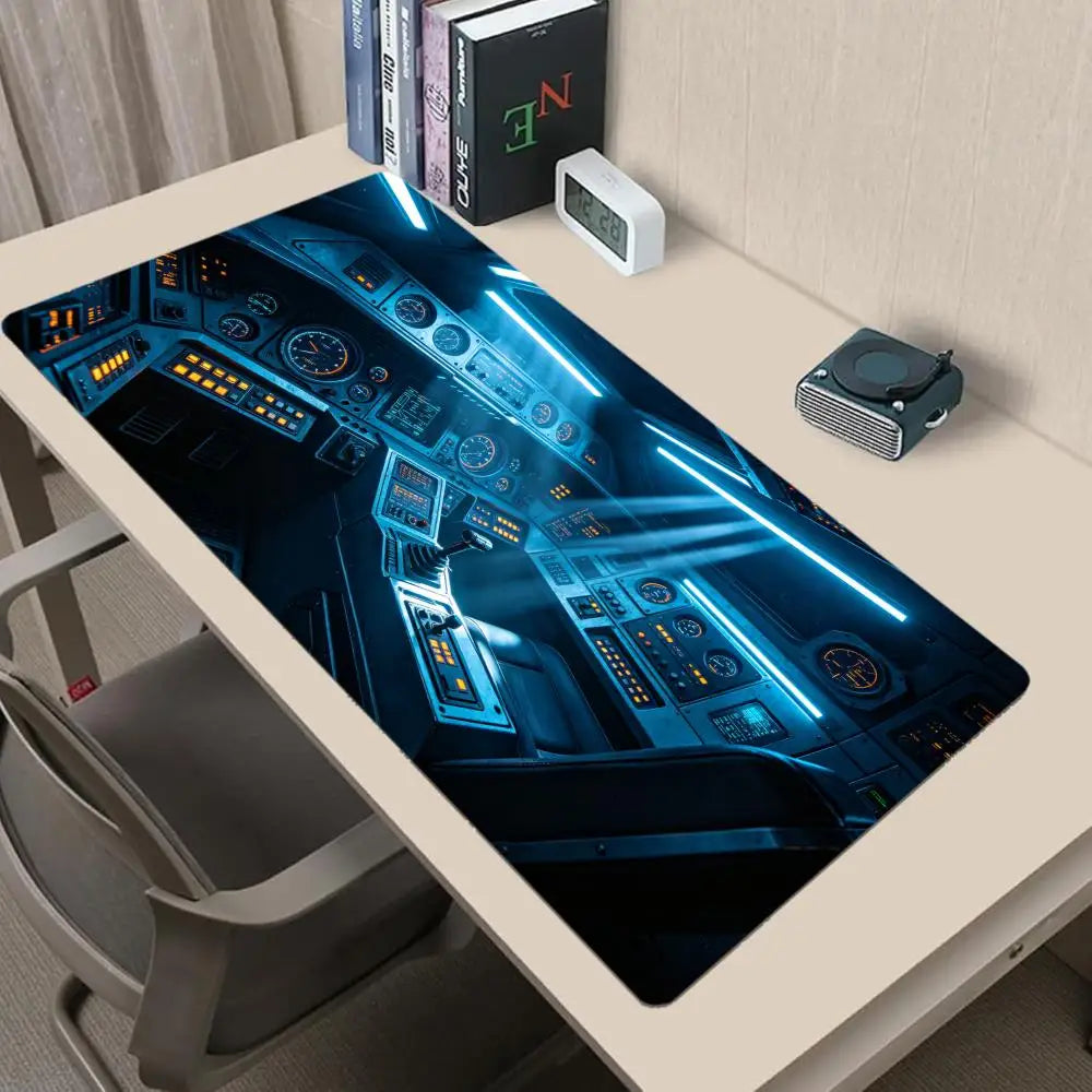 Spacecraft cockpit Mouse Pad Large Computer Office Game Table Mat Rubber Anti-slip Stitched Keyboard Mats 90x40 XXL Desk Pads