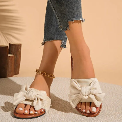 2026 Summer Fashion Women's Slippers New Big Bowknot Casual Sandals Women Luxury Soft Leisure Comfort Breathable Beach Shoes