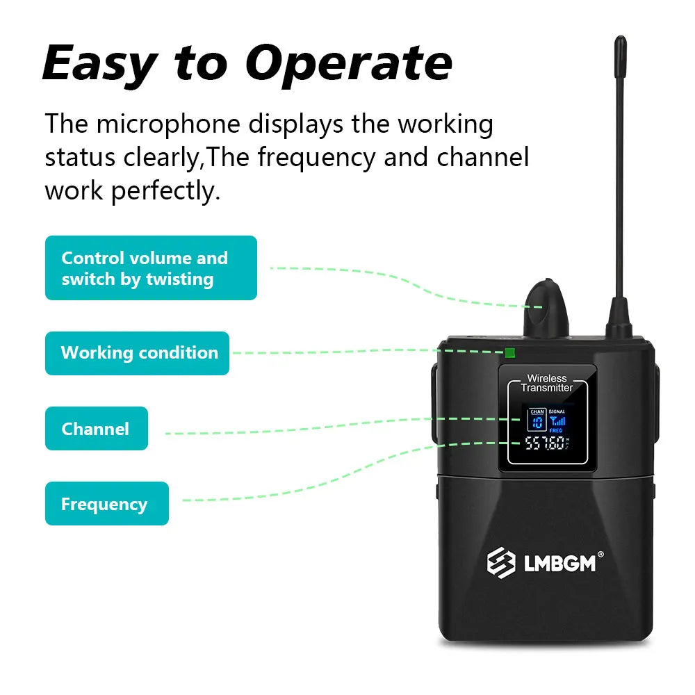 LMBGM R22 2Channel UHF Wireless Lavalier Microphone & Headset System, Professional Dual Frequency Wireless Receiver Set with 2 Bodypack Transmitters, Cardioid Condenser Lapel Mic for Stage Show, Church, Teaching, Speech, Publ