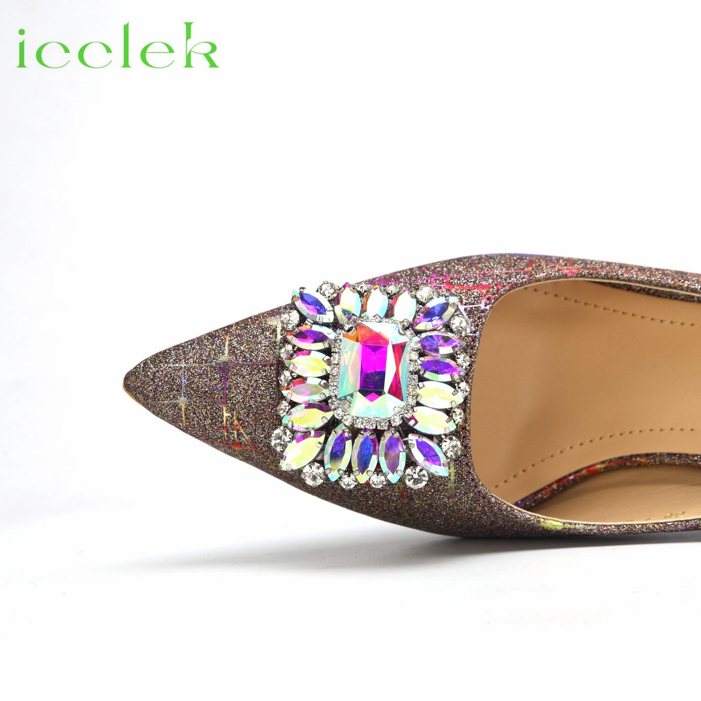 Women High Heels Sandals Shinning Material with Rhinestone Italian Design T.Blue Color Pointed Toe Shoes and Bags Set