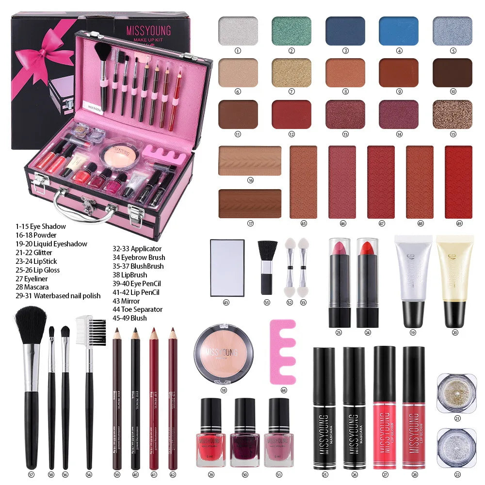 Professional Beginner Travel Portable Makeup Set Box Suitcase Kit Lipstick Brushes Nail Polish Set For Make up Eyeshadow Palette