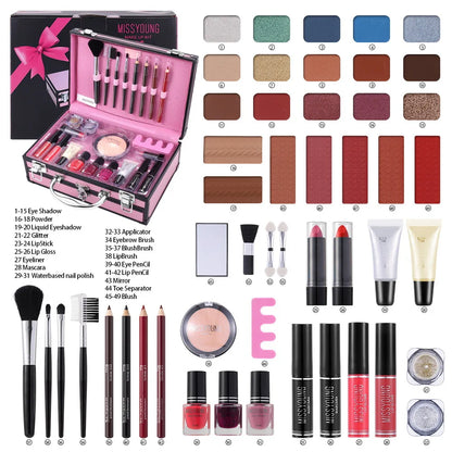 Professional Beginner Travel Portable Makeup Set Box Suitcase Kit Lipstick Brushes Nail Polish Set For Make up Eyeshadow Palette