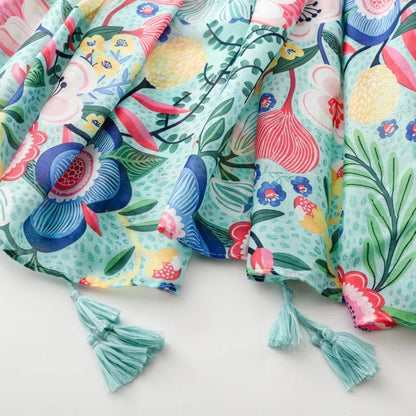 Spain Fashion Petal Floral Tassel Viscose Shawl Scarf Lady High Quality Print Soft Pashmina Stole Bufandas Muslim Hijab 180*90Cm