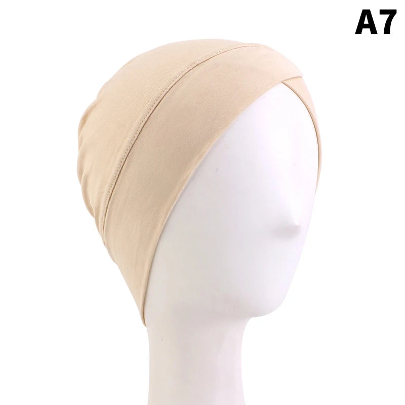 1PCS Women Modal Cotton Cross Turban Muslim Headwrap Soft Beanie Inner Underscraf Hat Headcover Hijabs Lady Chemo Cap
