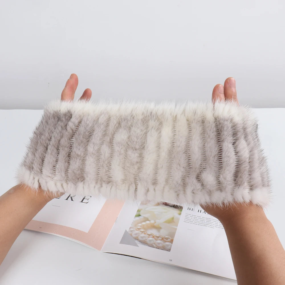 Winter Outdoor Female Knitted Real Mink Fur Ring Scarf Women Warm Good Elastic Genuine Mink Fur Wrap Scarves Lady Fur Headbands