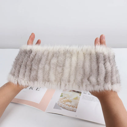 Winter Outdoor Female Knitted Real Mink Fur Ring Scarf Women Warm Good Elastic Genuine Mink Fur Wrap Scarves Lady Fur Headbands