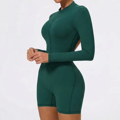 Summer V Back Scrunch One-Piece Suit Push Up Sports Jumpsuit Woman Fitness Zipper Overalls Workout Rompers Women Gym Bodysuits