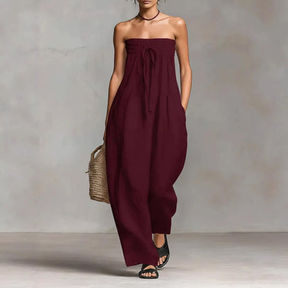 Solid Women Jumpsuits For Spring Summer Sleeveless Slash Neck Loose Fashion Streetwear Overalls Wide Leg Pants Trousers 2026
