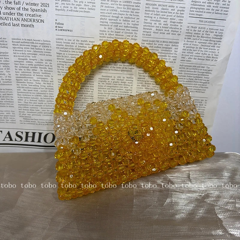 Gradient Blue Beaded Own Design Tote Bags for Women Customized Color Fashion Handbags for 2022 Chain Handle Clutch Evening Bag