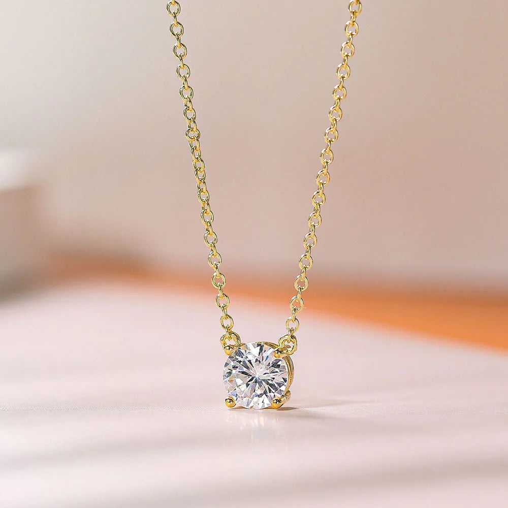 Round Moissanite Pendant Necklace D VVS1 Diamond 5mm/4mm Mini Single Solitaire Necklace Clavicle Chain Wedding Female Jewelry
