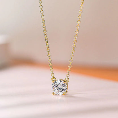 Round Moissanite Pendant Necklace D VVS1 Diamond 5mm/4mm Mini Single Solitaire Necklace Clavicle Chain Wedding Female Jewelry