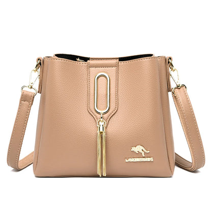 Luxury Hand bags For Women High Quality Pu Leather Three layers Ladies Shoulder Crossbody Bag Bucket Tassel Commuting Sac A Main