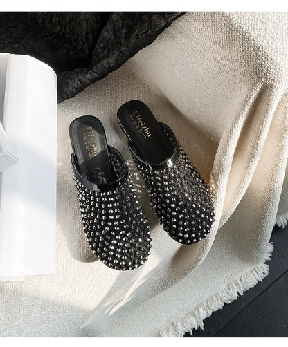 Summer Shoes for Women Slippers Luxury Rhinestone Rivets Casual Sandals Mesh Slip-on Loafers