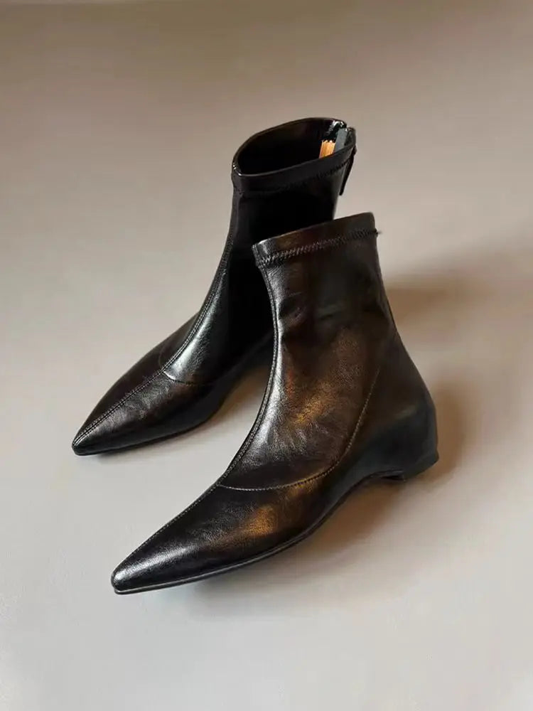 Flats Women's Ankle Boots Luxury Pointed Toe Leather Shoes Winter Sexy Short Boots 2025 Elegant Dress Chelsea Boots Mujer Shoes