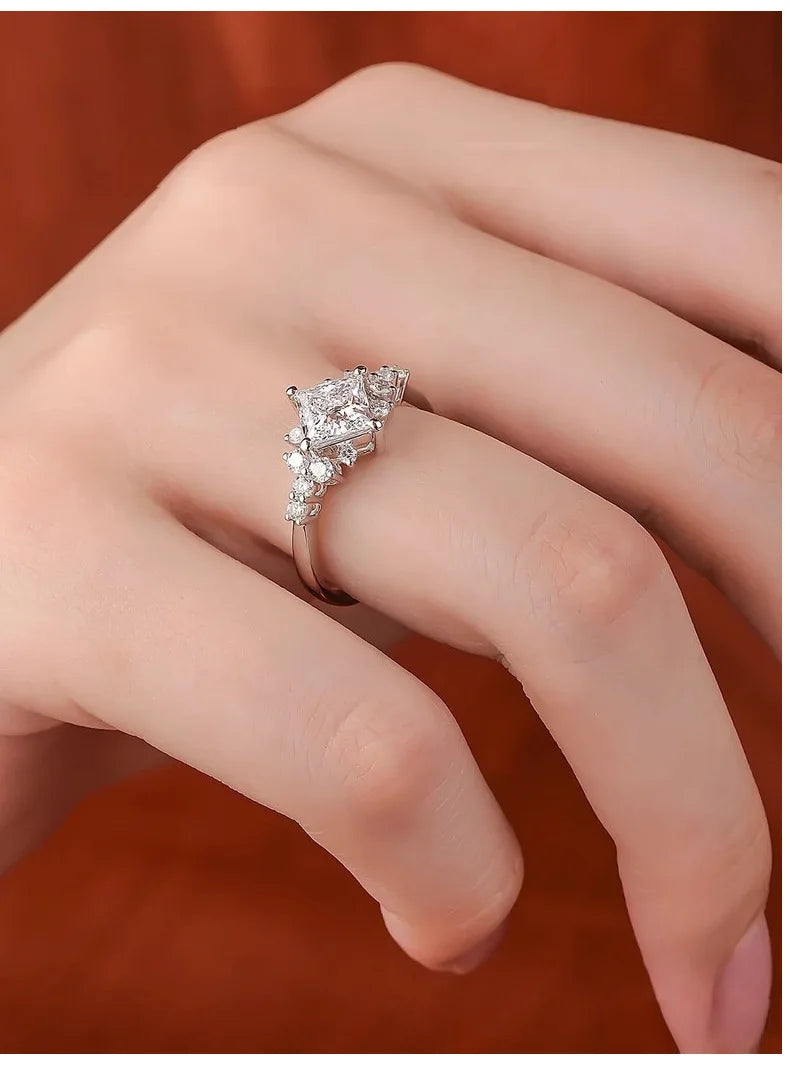 Princess-Cut 4-Prong Ring Women's PT950 Platinum 2Ct Moissanite - Square elegant, 4-prong holds stone, platinum shows graceful