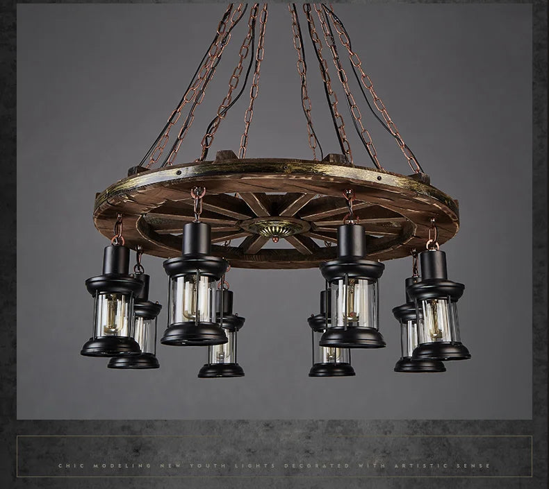 Classical Industrial Iron LED Wheel Pendant lights Metallic lustre Hanging Lamps Bar decoration Suspend Lamps Cafe Pendend Lamps