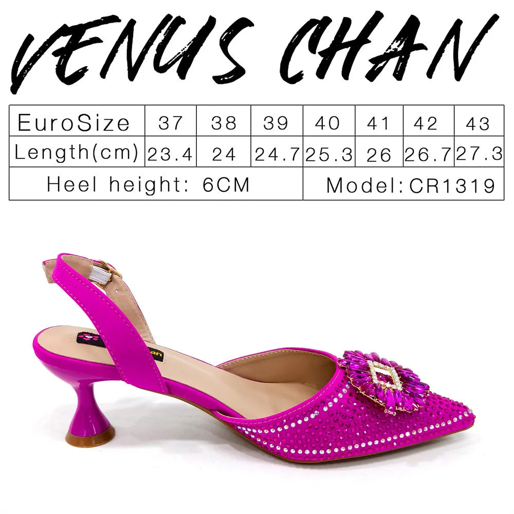Latest Elegant Wedding Italian Diamond Design Shoes Women's African Party Shoes Crystal Shoes High School High Heels