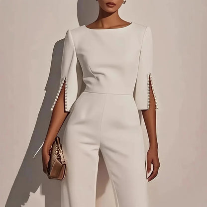 Jumpsuits women 2026 rompers spring summer solid-color beaded decorated slim spit long jumpsuit women's clothing