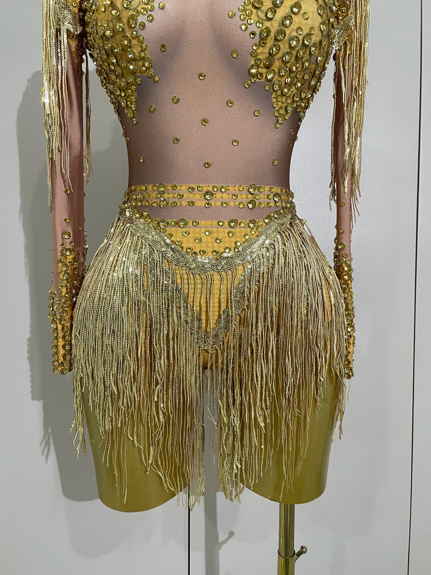 Sparkly Rhinestone Sequin Tassel Stretch Bodysuits 2025 New Arrival Women Birthday Party Nightclub Dj Stage Performance Costume