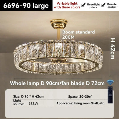 Nordic Luxury Crystal Ceiling Fan Light Modern Minimalist Dining Room Hotel Pendant Lights Living Room Bedroom Silent Fan lamp