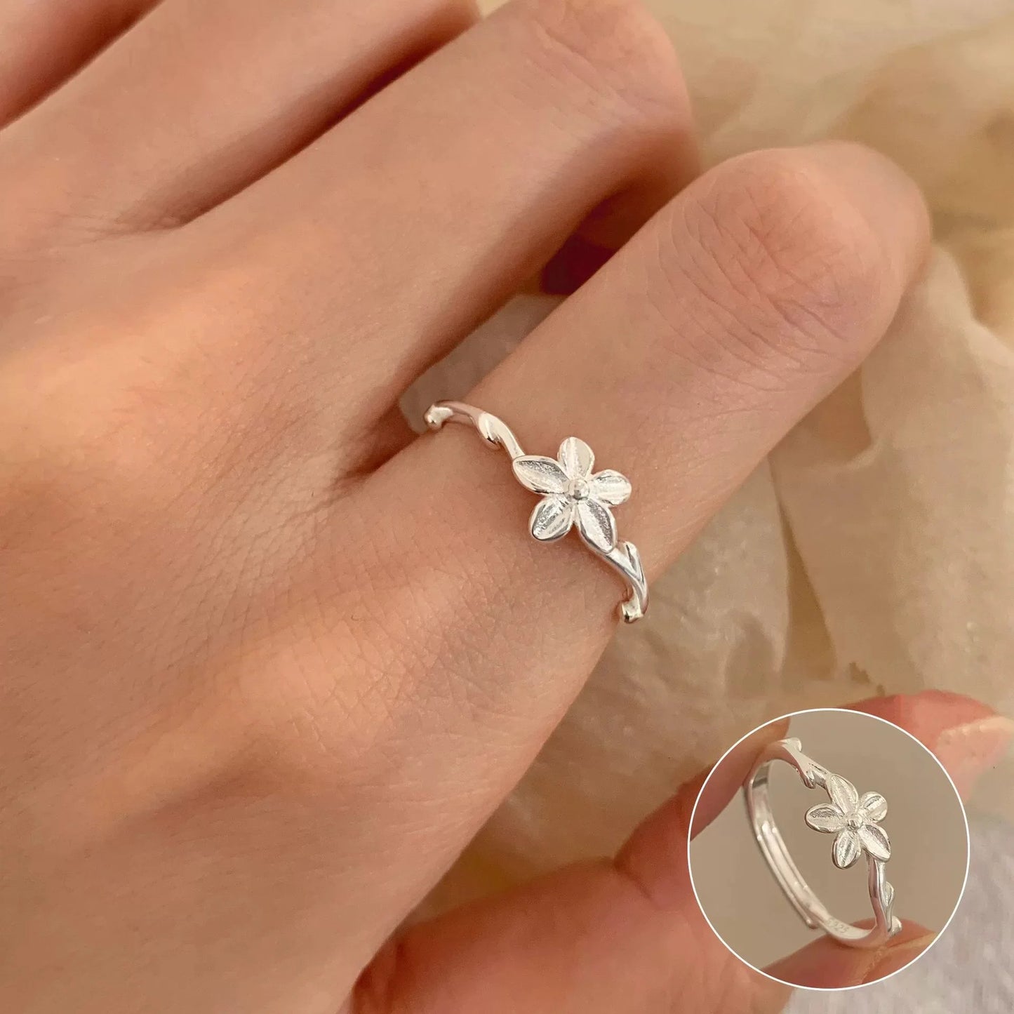 PANJBJ 925 Sterling Silver Golden Flower Rings For Women Drip Glaze Plant Irregular Adjustable Sweet Jewelry Gift Dropshipping