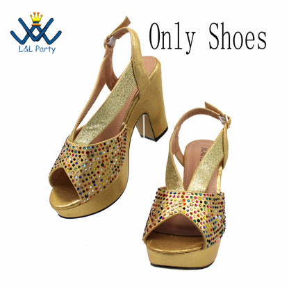Buckle Strap Sandals Nigerian Women Shoes and Bag Set in Green Color with Wedges Heels For Ladies Party