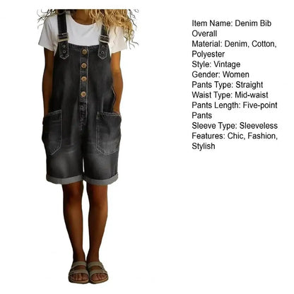 Fashion Denim Overalls for Women Loose Fit Classic Bib Casual Jean Stretchy Denim Overall Jumpsuit Tapered Leg Jean Pants
