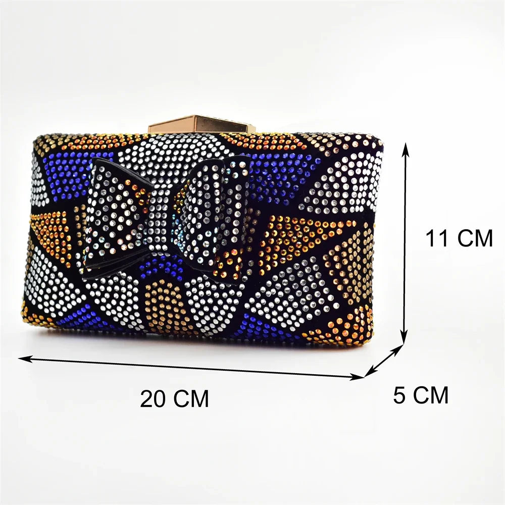 Nigeria Ladies Shoe and Bag Set Decorated with Rhinestone Block Heel Comfortable Platform Pumps Luxury Designer Shoes Women
