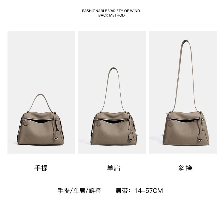 First Layer Cow Leather 33cm Tote Bag Fashionable Women's Bag New Design Large Capacity Soft Portable Shoulder Crossbody Bag