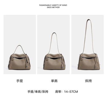 First Layer Cow Leather 33cm Tote Bag Fashionable Women's Bag New Design Large Capacity Soft Portable Shoulder Crossbody Bag