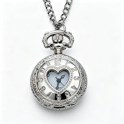 Retro Charm Neutral Small Hollow Heart Carving Quartz Steampunk Pocket Watch Men's and Women's Necklace Pendant Gift