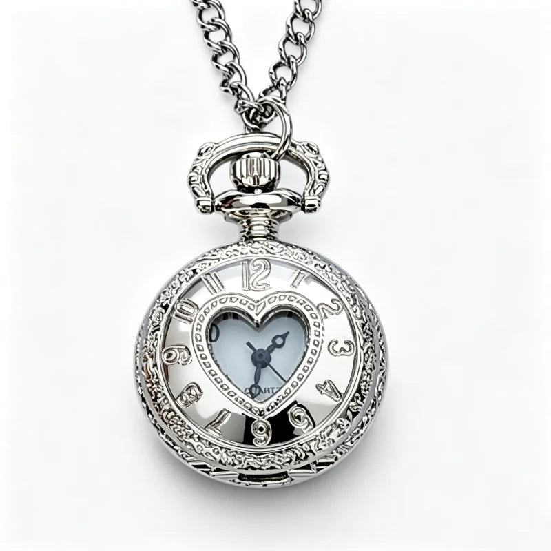 Retro Charm Neutral Small Hollow Heart Carving Quartz Steampunk Pocket Watch Men's and Women's Necklace Pendant Gift