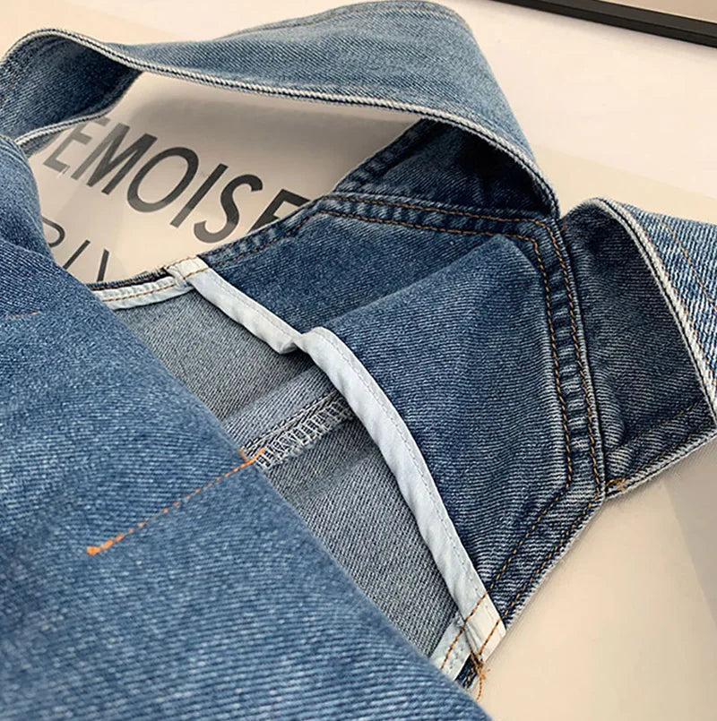 Women Denim Overalls Vintage Streetwear Loose Jumpsuit Korean Straight Wide Leg Pants Casual Jeans All Match Trousers