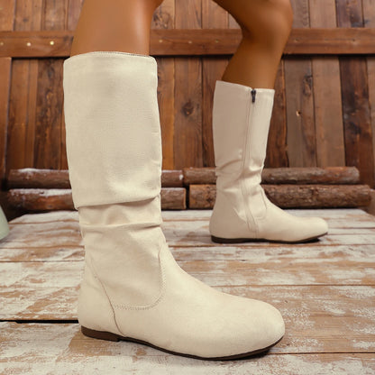 Hot Sale Womens Boots Side Zip Mid Calf Boots Trend Suede Women Flat Boots Luxury Plus Size Women Shoes High Quality Botas Mujer