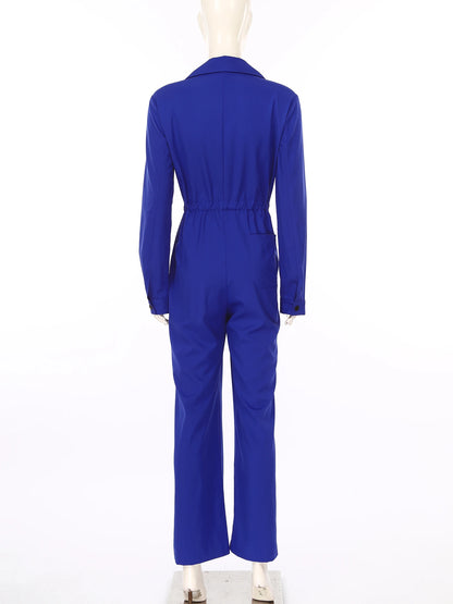 Womens Fashion Work Coverall Rompers Casual Solid Color Turn-Down Collar Long Sleeve Button Jumpsuit Travel Holiday Cargo Pants