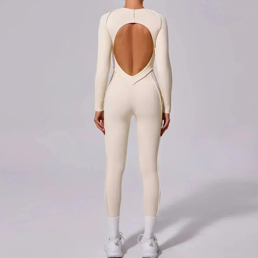 Yoga Sports Fitness Jumpsuits Sets Pants Women's Hip-lifting One-piece Open Back Long-sleeved Outdoors Workout Gym Yoga Bodysuit