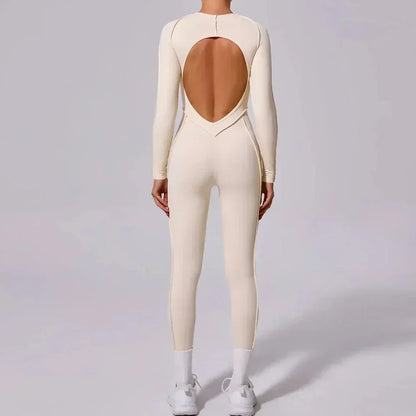 Yoga Sports Fitness Jumpsuits Sets Pants Women's Hip-lifting One-piece Open Back Long-sleeved Outdoors Workout Gym Yoga Bodysuit
