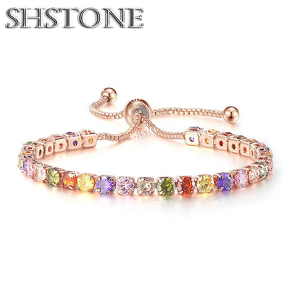 Noble 925 Sterling Silver Bracelet Chain Luxury Color Crystal Hand Jewelry For Women Charm Wedding Gift Party 18cm