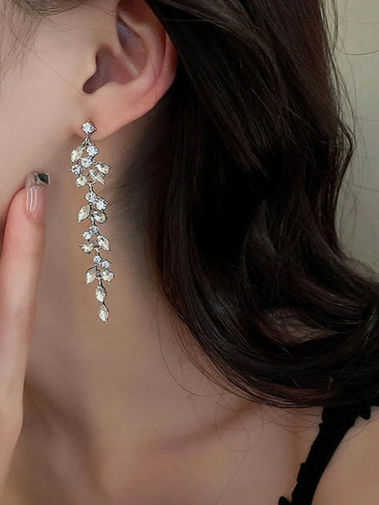 2 Pieces Of Women's Wheat Ear Long Tassel Full Diamond Earrings With A Retro Style, Popular On The Internet-4340